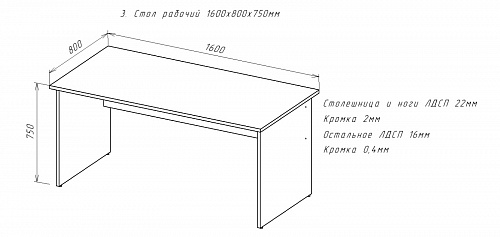 Стол рабочий 1600х800х750 мм